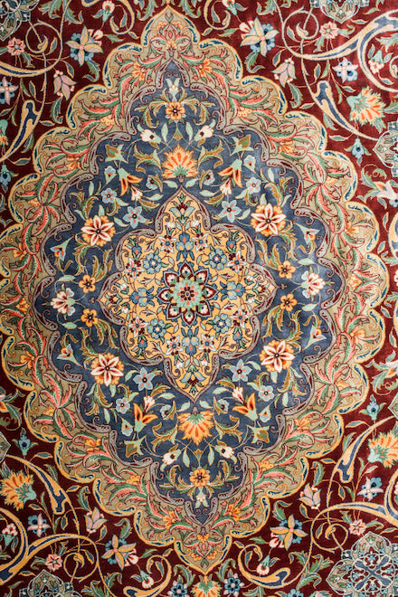 BORDEAUX Signed Qum Silk 200x130cm