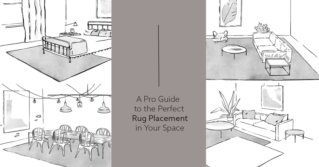 Text reads "A Pro Guide to the Perfect Rug Placement in your Space"