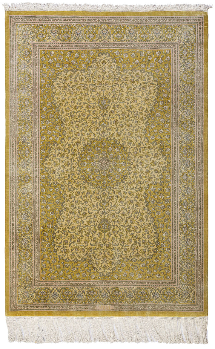 GOLDEN Signed Persian Qum Silk 145x96cm