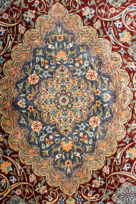 BORDEAUX Signed Persian Qum Silk 200x130cm
